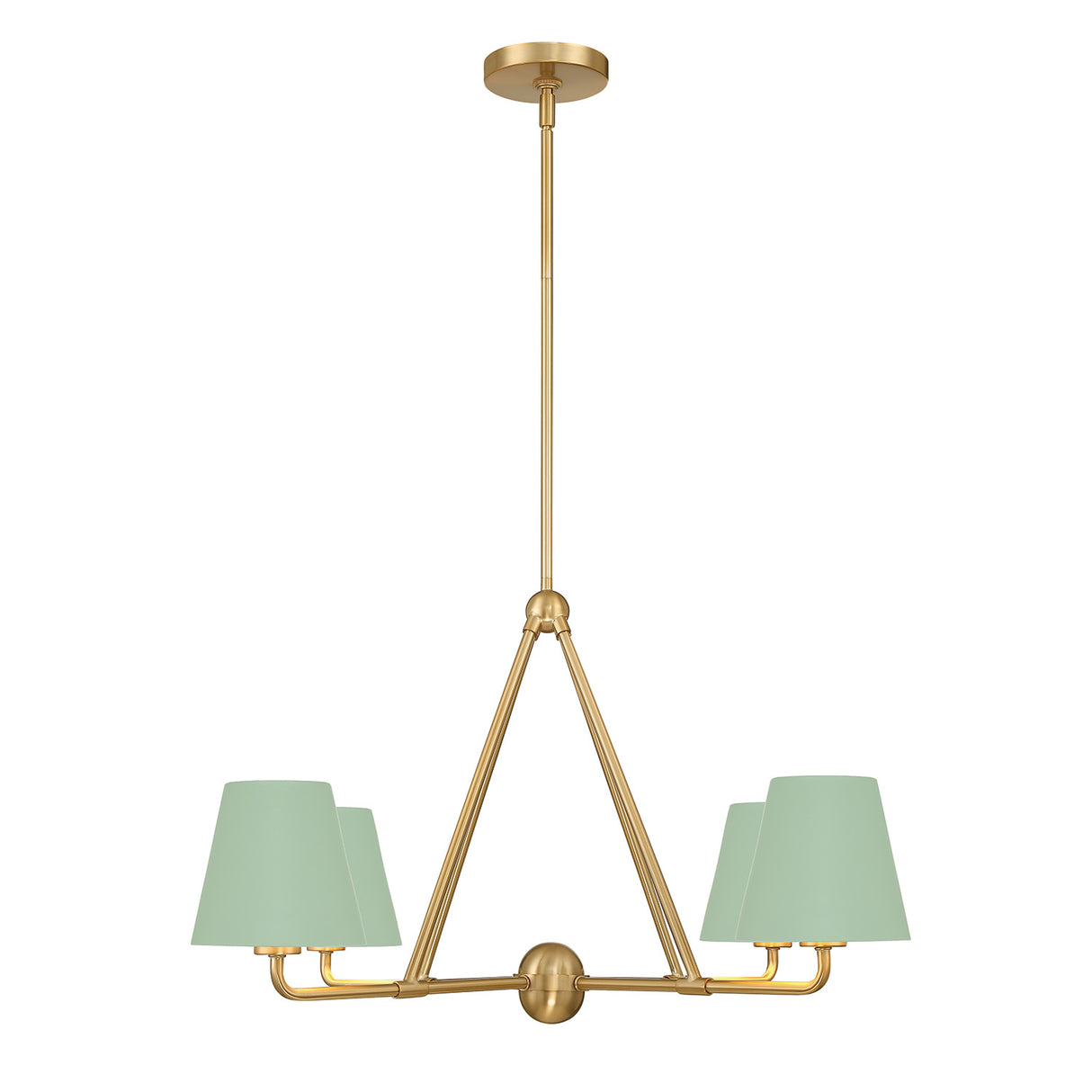 Banks 4 Light Chandelier 32", Sage Green and Brass