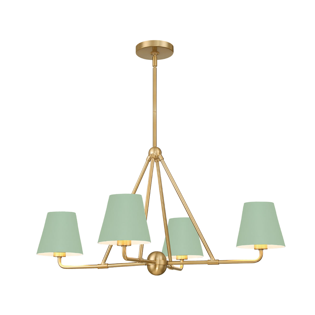 Banks 4 Light Chandelier 32", Sage Green and Brass