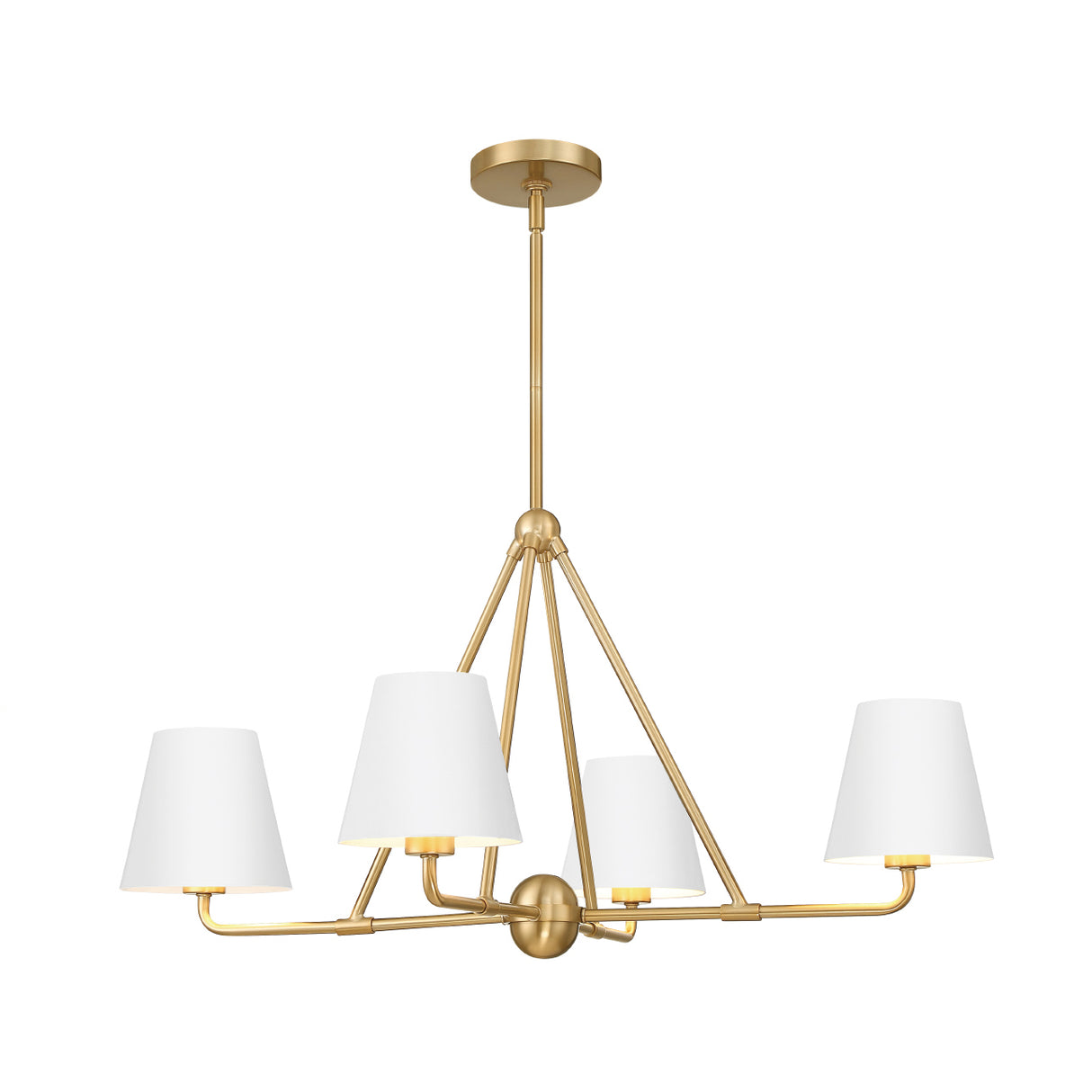 Banks 4 Light Chandelier 32", White and Brass