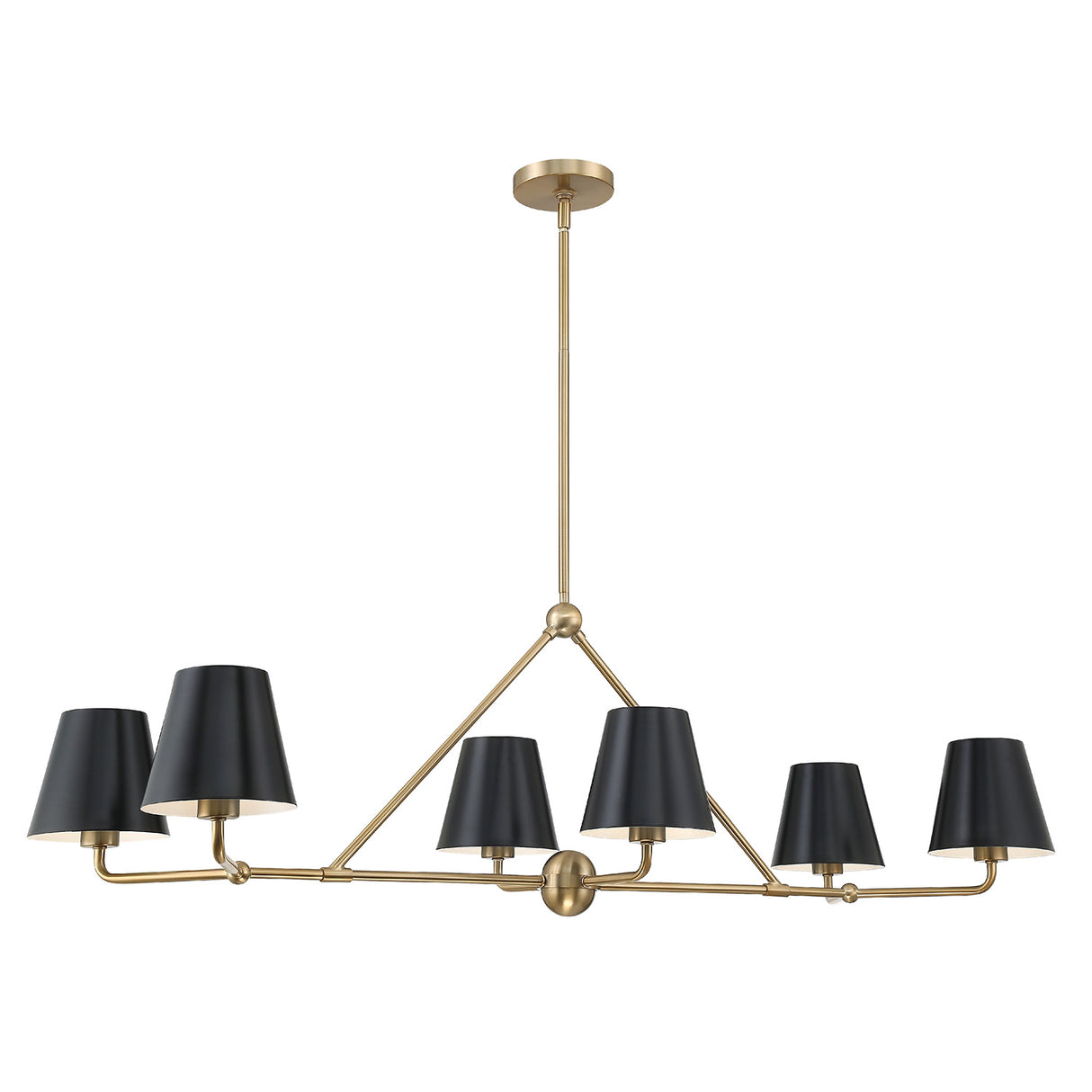 Banks 6 Light Linear Chandelier 46", Matte Black and Brass