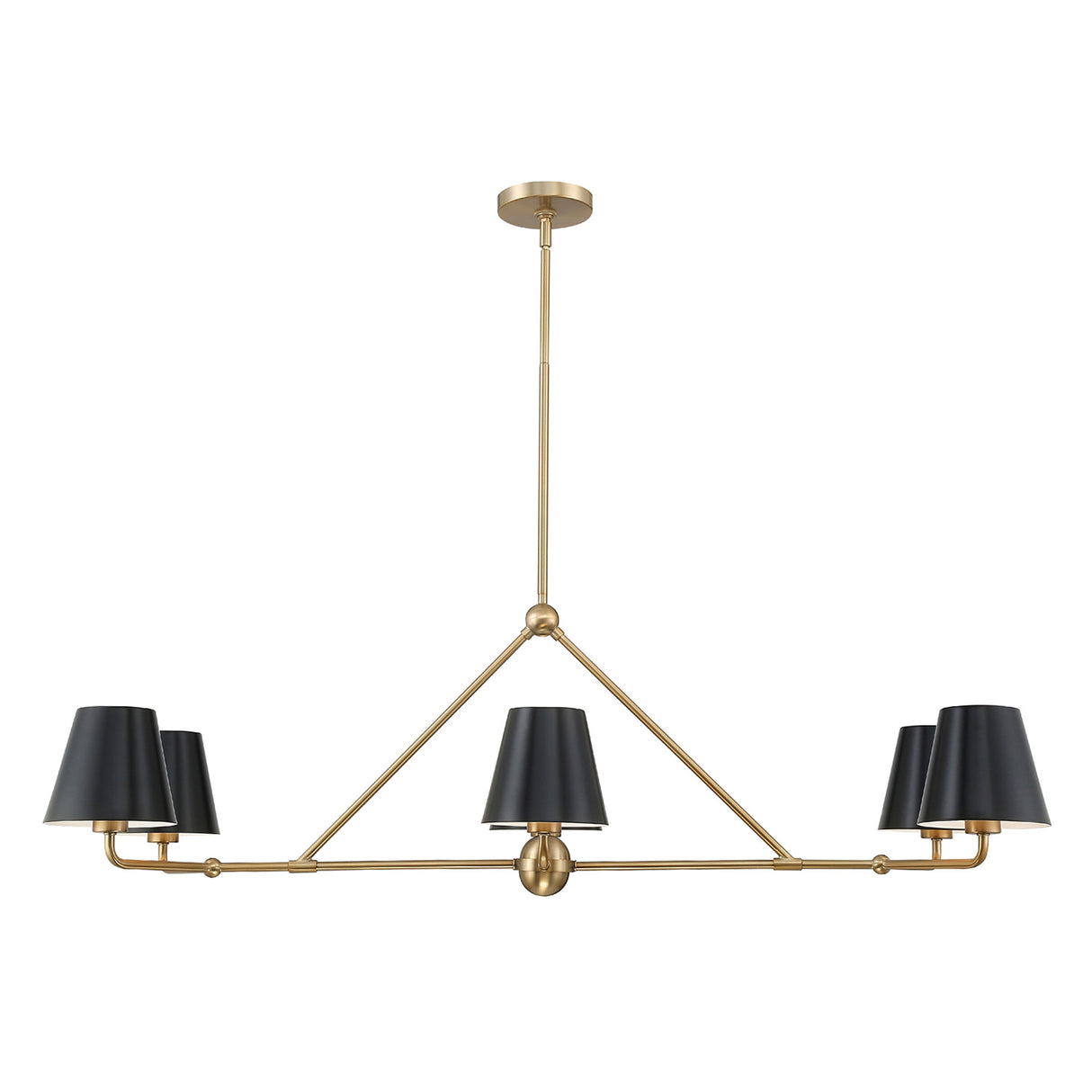 Banks 6 Light Linear Chandelier 46", Matte Black and Brass