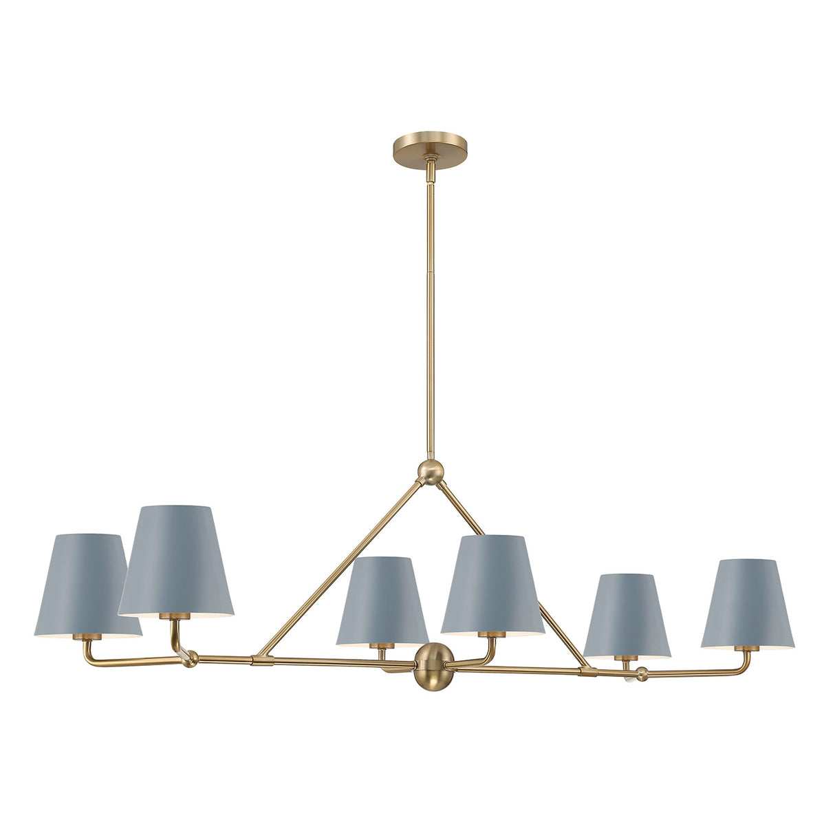 Banks 6 Light Linear Chandelier 46", French Blue and Brass