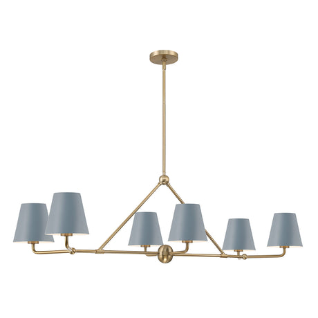 Banks 6 Light Linear Chandelier 46", French Blue and Brass