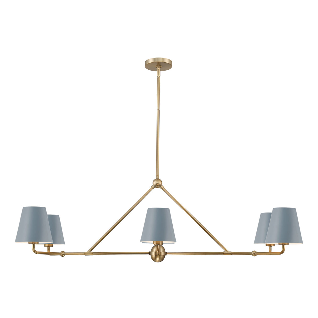 Banks 6 Light Linear Chandelier 46", French Blue and Brass