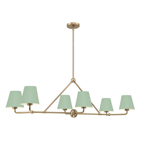Banks 6 Light Linear Chandelier 46", Sage Green and Brass