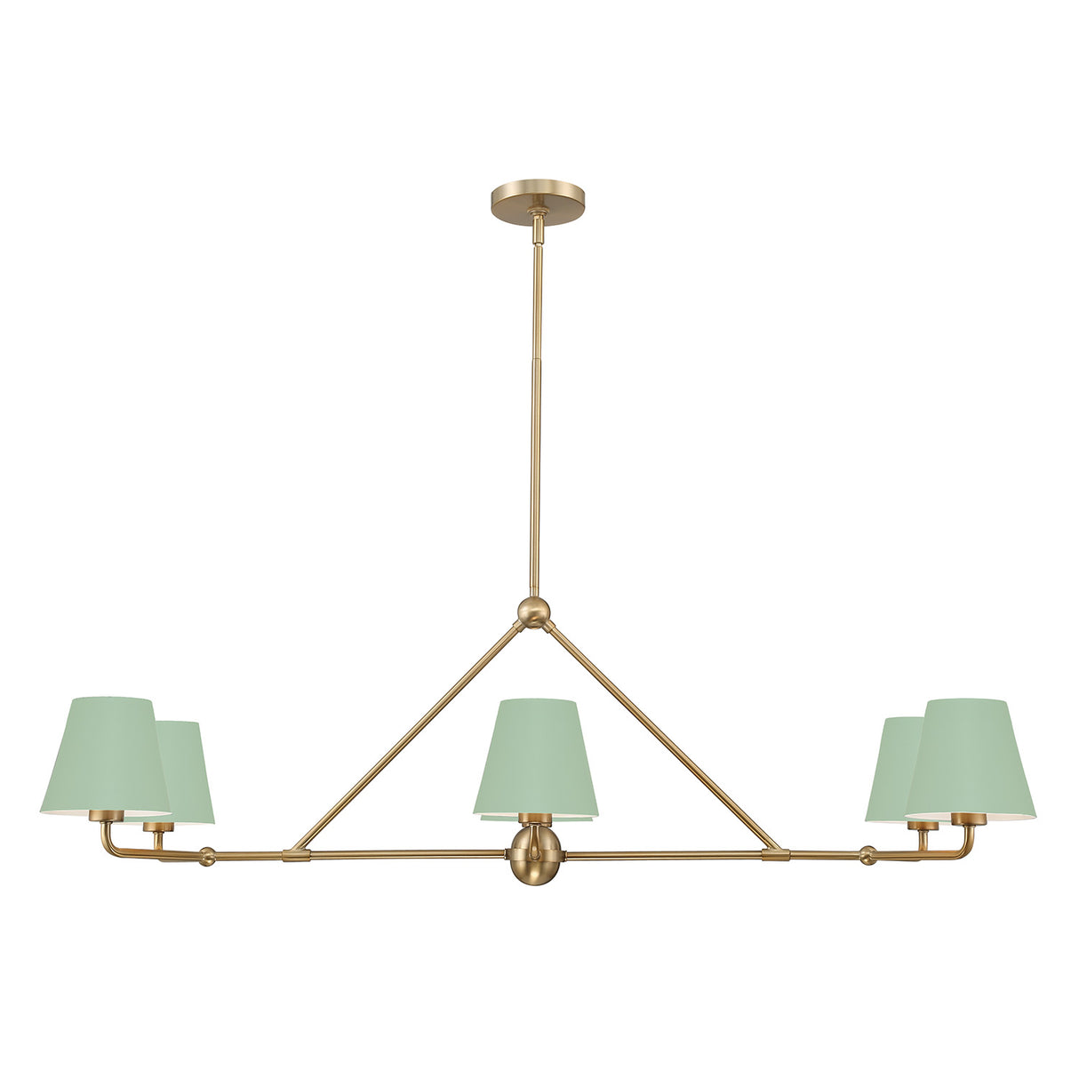 Banks 6 Light Linear Chandelier 46", Sage Green and Brass