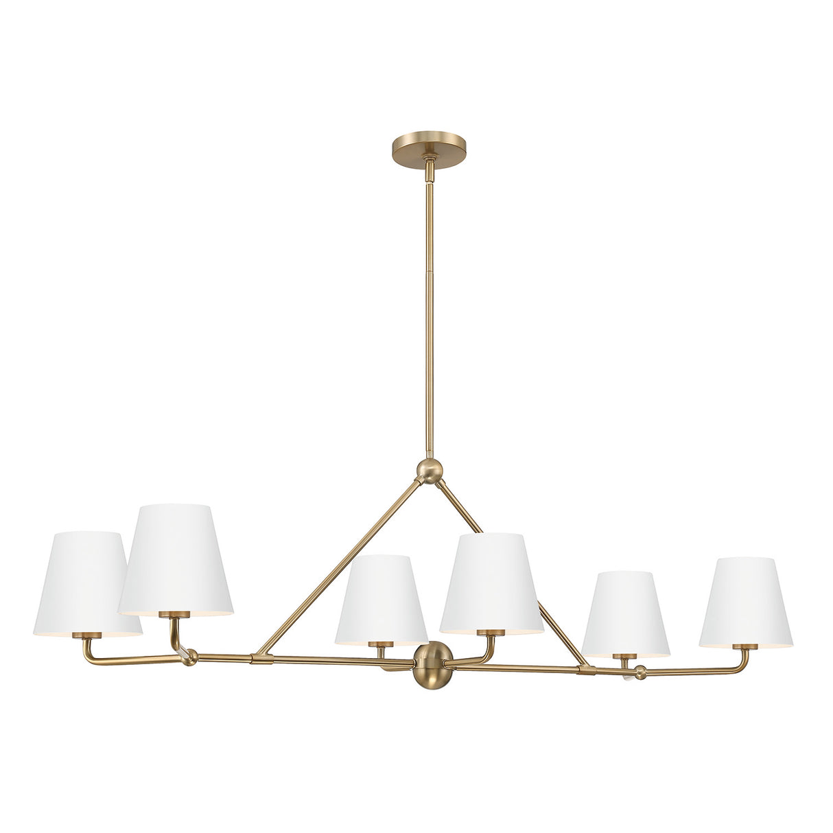 Banks 6 Light Linear Chandelier 46", White and Brass