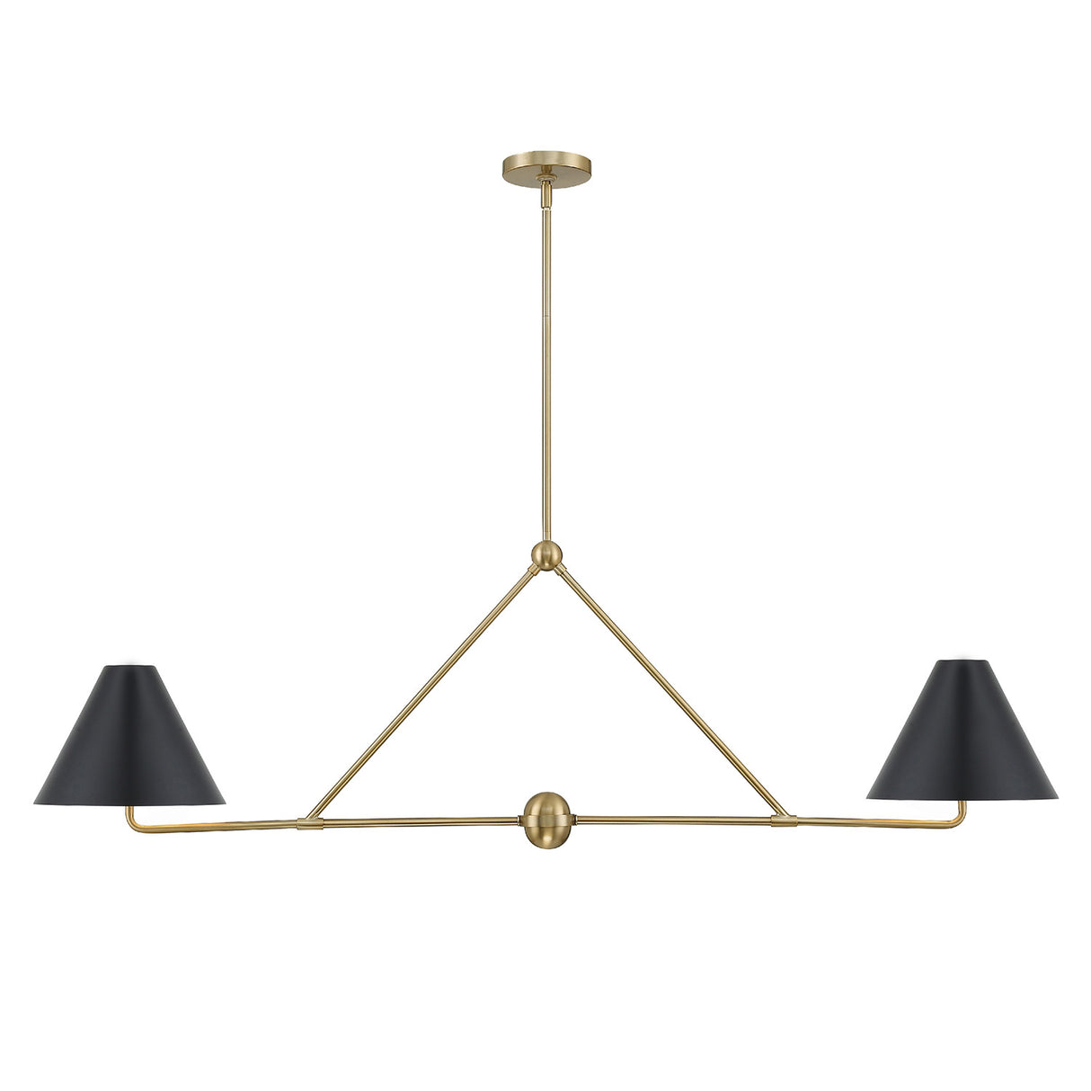 Banks 2 Shade Linear Pendant 54", Matte Black and Brass