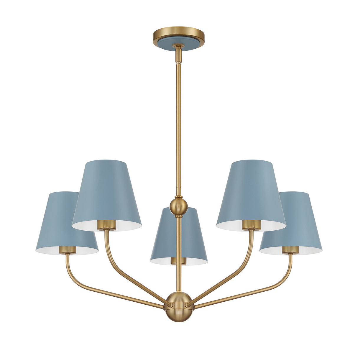 Banks 5 Light Chandelier 28", French Blue and Brass