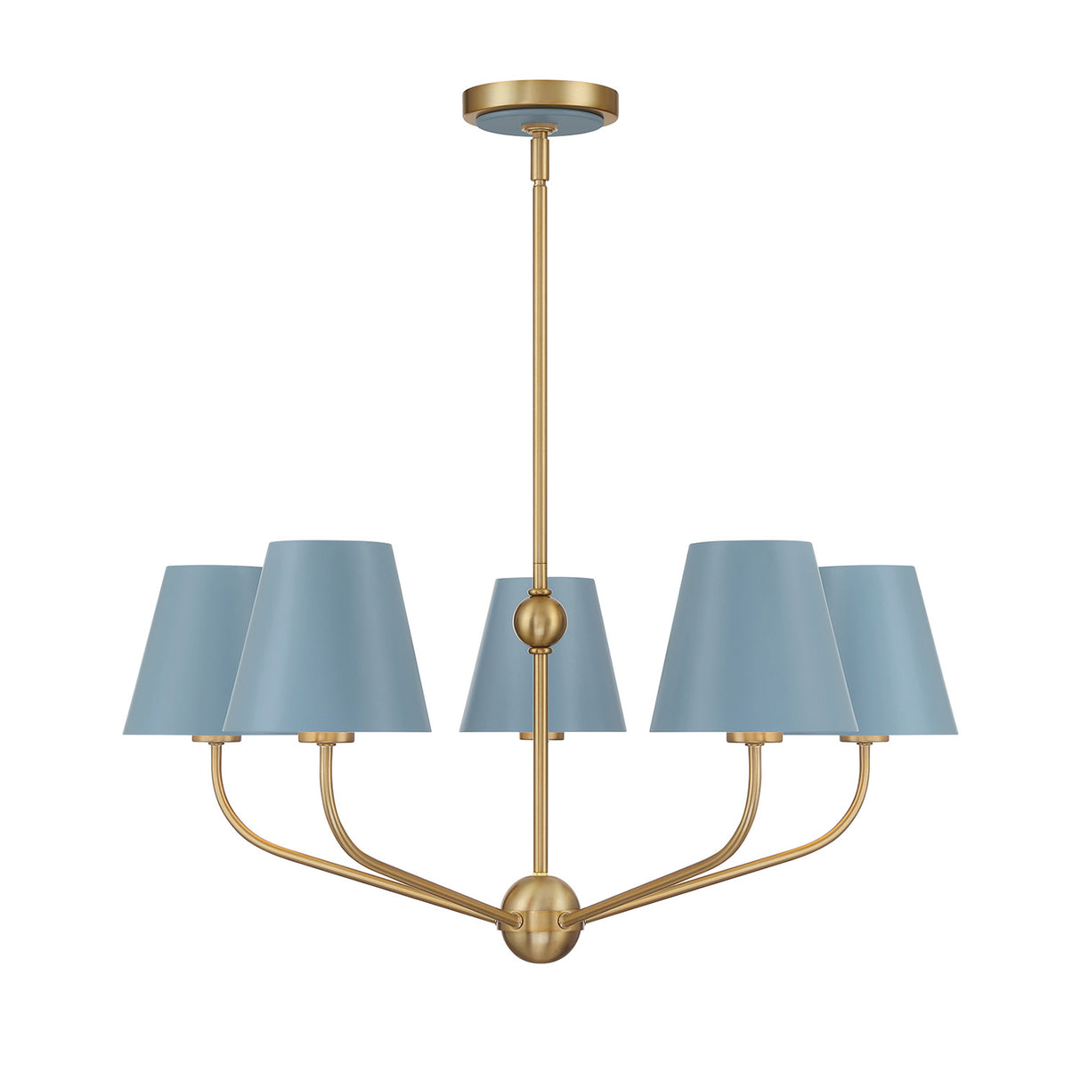 Banks 5 Light Chandelier 28", French Blue and Brass