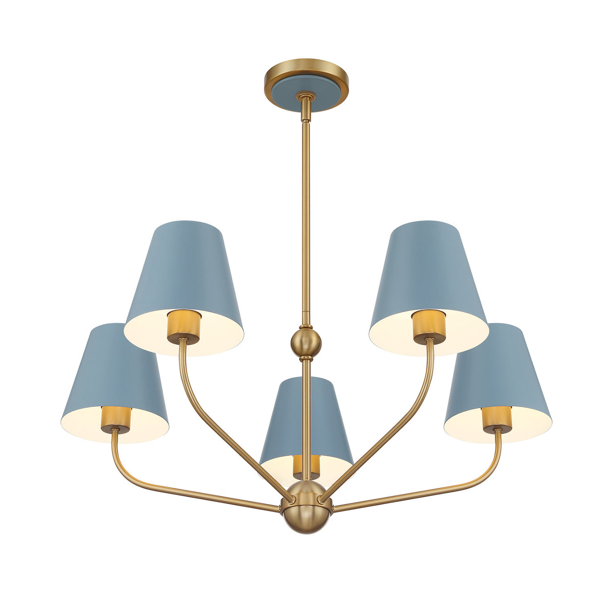 Banks 5 Light Chandelier 28", French Blue and Brass