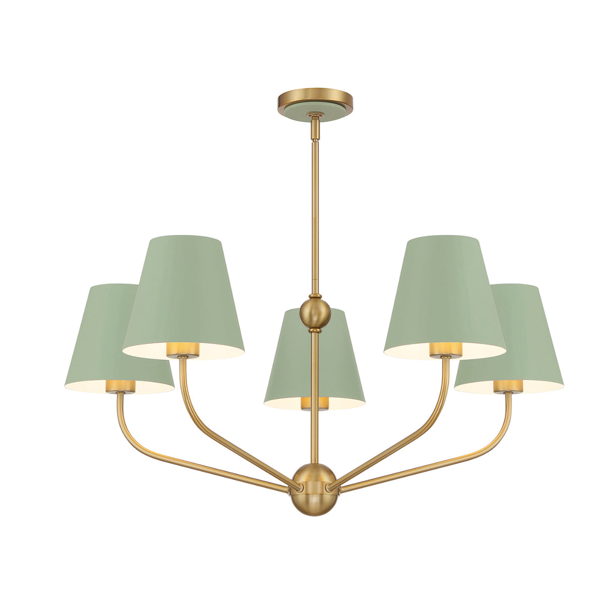 Banks 5 Light Chandelier 28", Sage Green and Brass