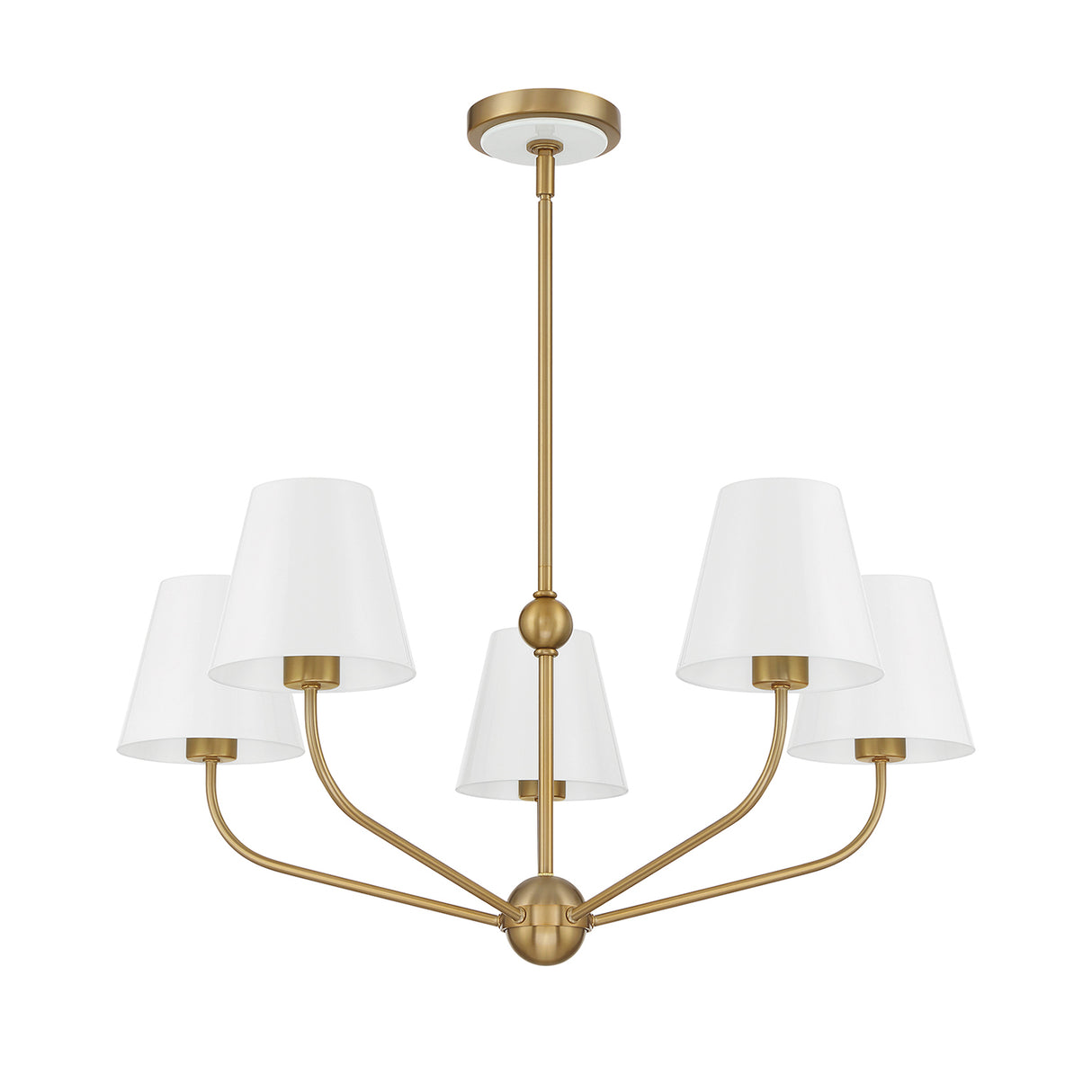 Banks 5 Light Chandelier 28", White and Brass