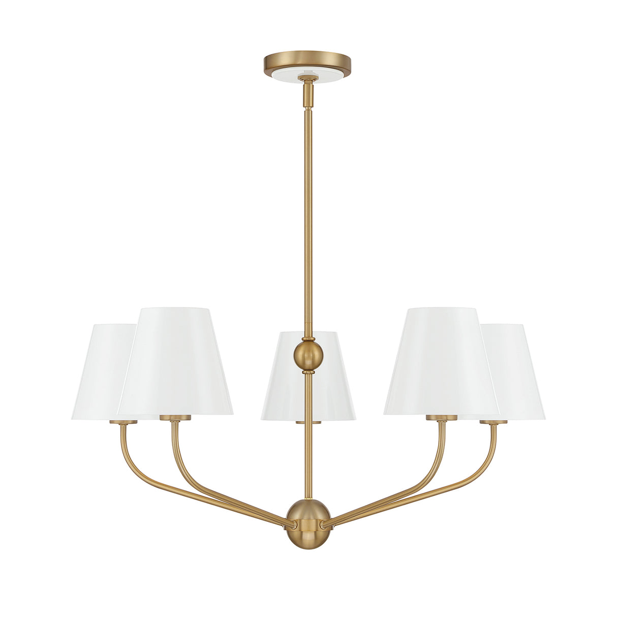 Banks 5 Light Chandelier 28", White and Brass