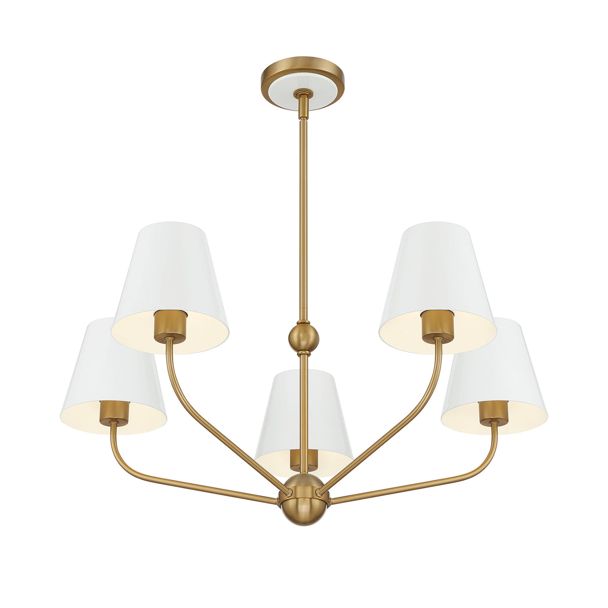 Banks 5 Light Chandelier 28", White and Brass