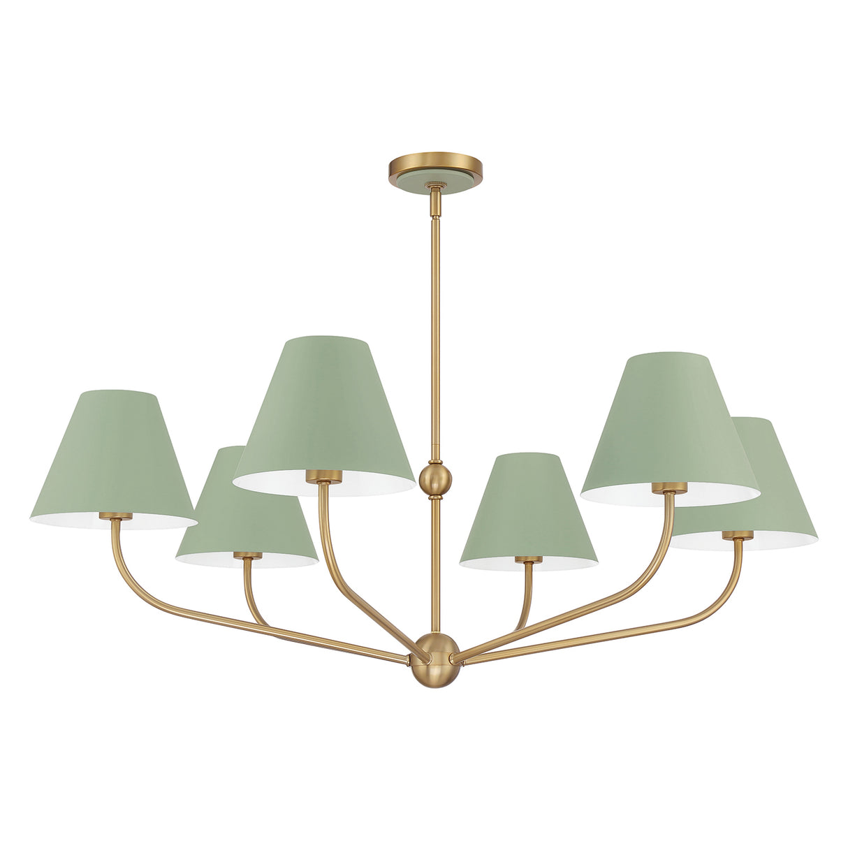 Banks 6 Light Chandelier 40", Sage Green and Brass