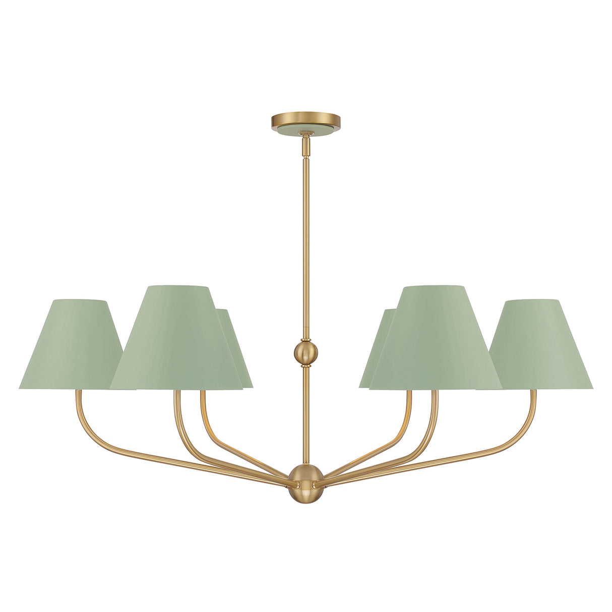 Banks 6 Light Chandelier 40", Sage Green and Brass