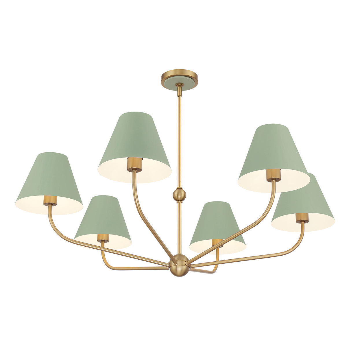 Banks 6 Light Chandelier 40", Sage Green and Brass