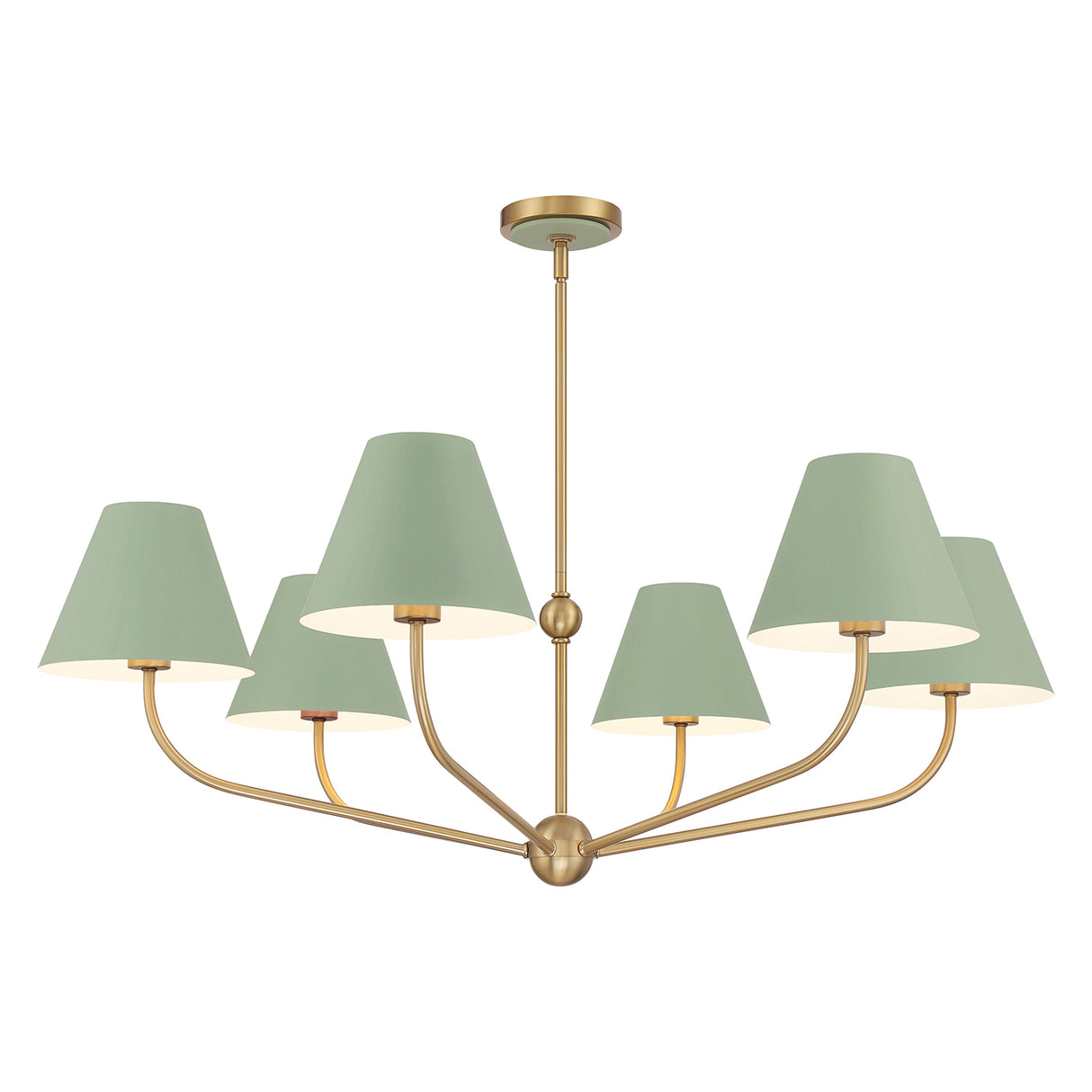 Banks 6 Light Chandelier 40", Sage Green and Brass