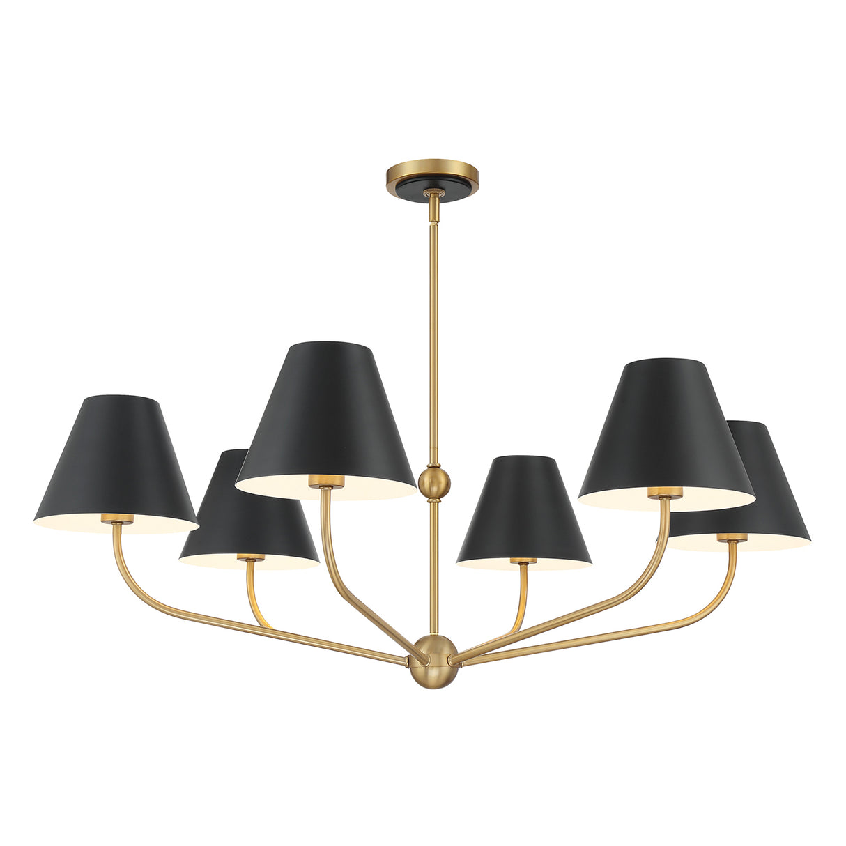 Banks 6 Light Chandelier 40", Matte Black and Brass