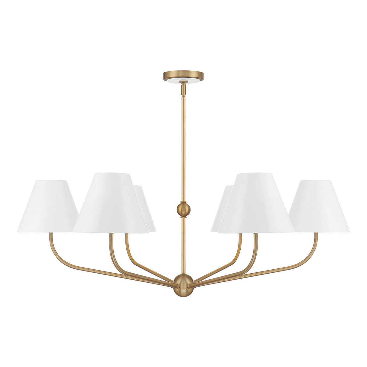 Banks 6 Light Chandelier 40", White and Brass