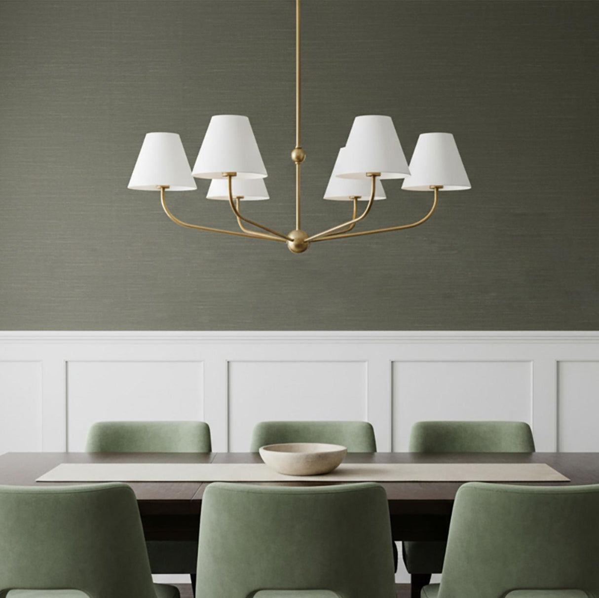 Banks 6 Light Chandelier 40", White and Brass