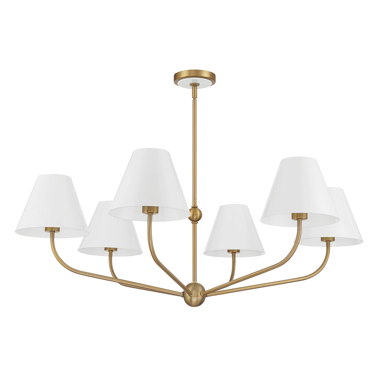 Banks 6 Light Chandelier 40", White and Brass