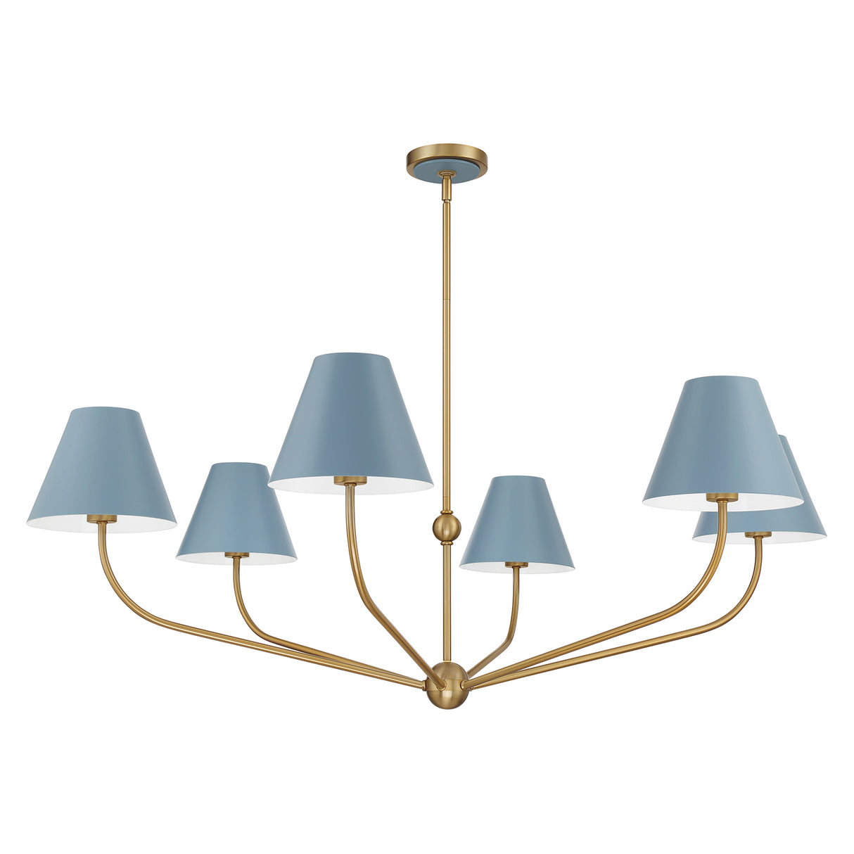 Banks 6 Light Chandelier 48", French Blue and Brass