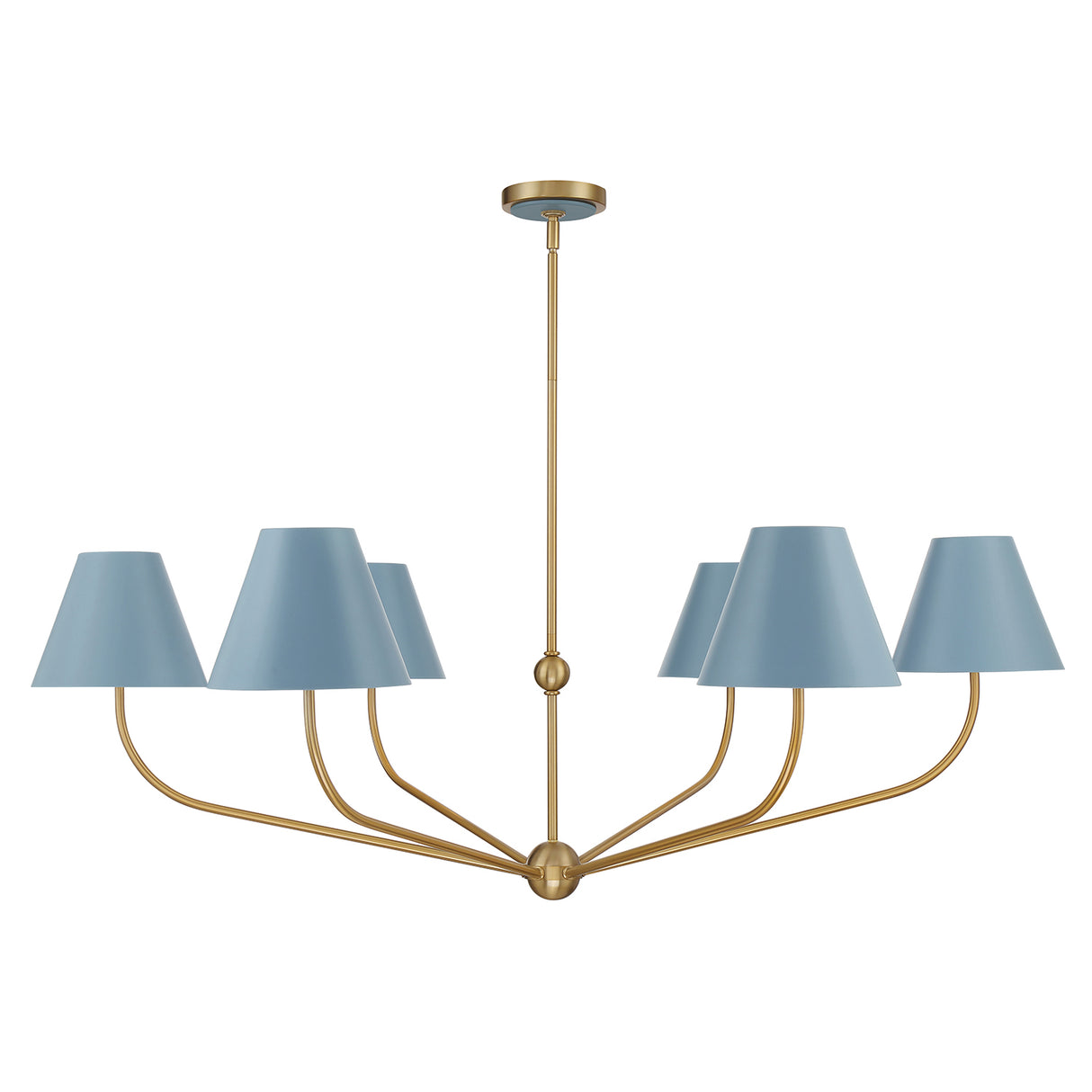 Banks 6 Light Chandelier 48", French Blue and Brass