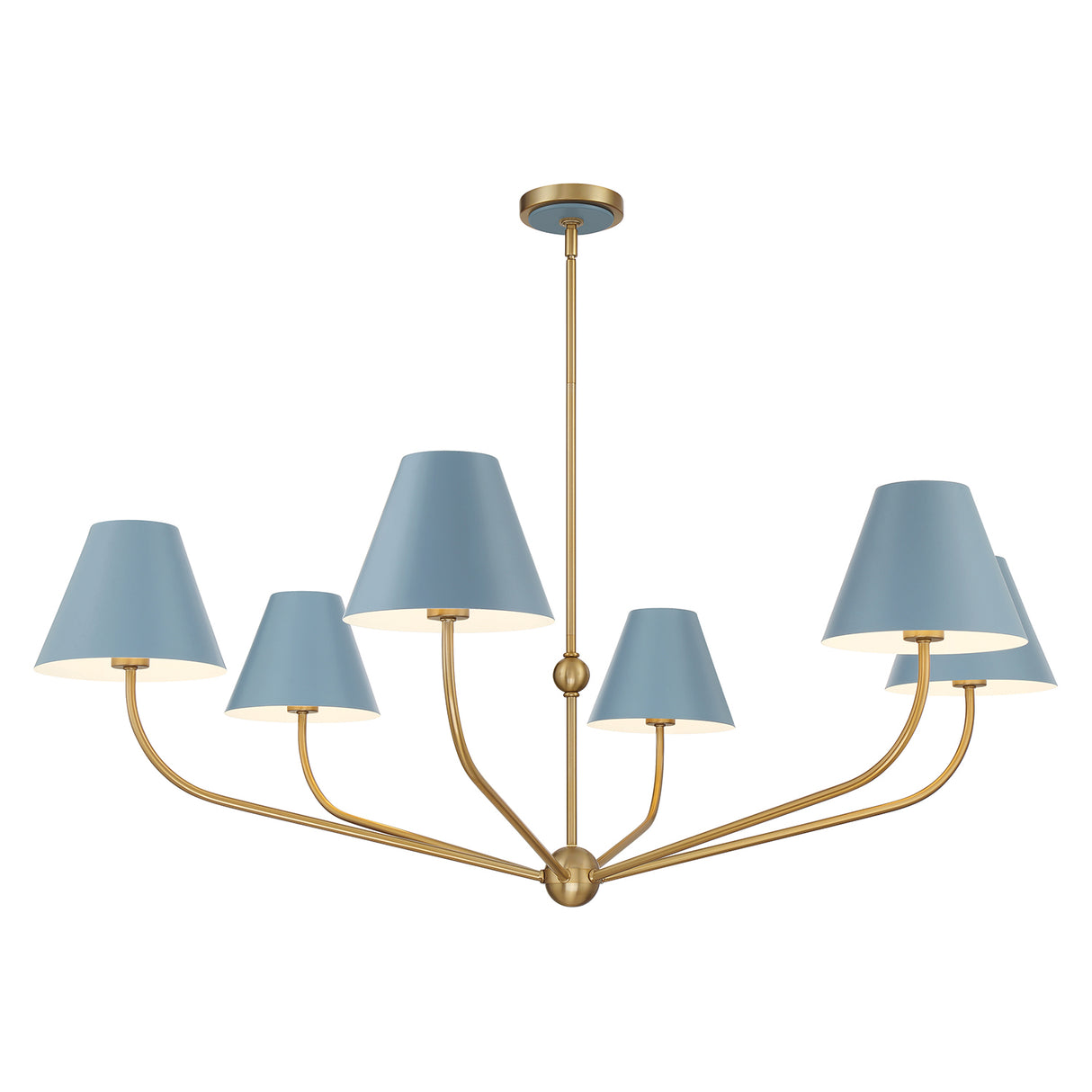 Banks 6 Light Chandelier 48", French Blue and Brass