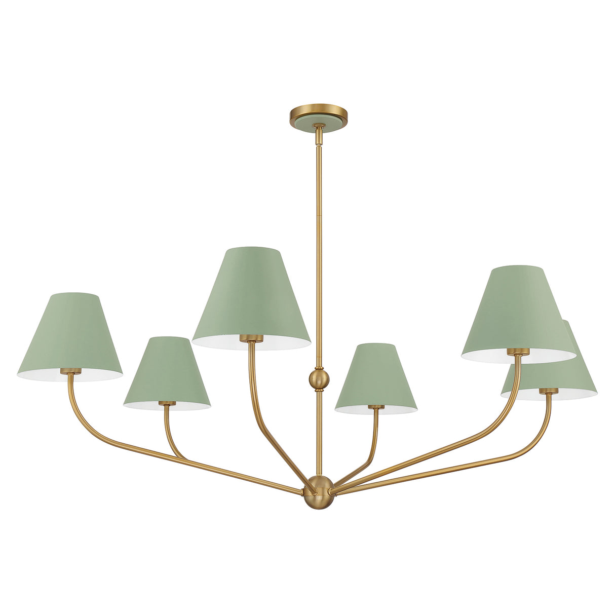 Banks 6 Light Chandelier 48", Sage Green and Brass