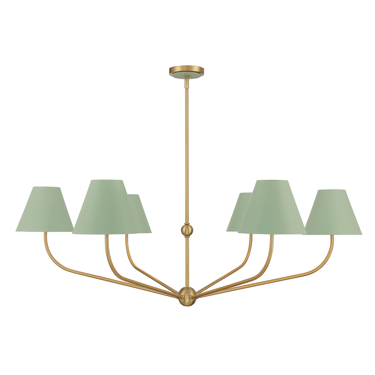 Banks 6 Light Chandelier 48", Sage Green and Brass