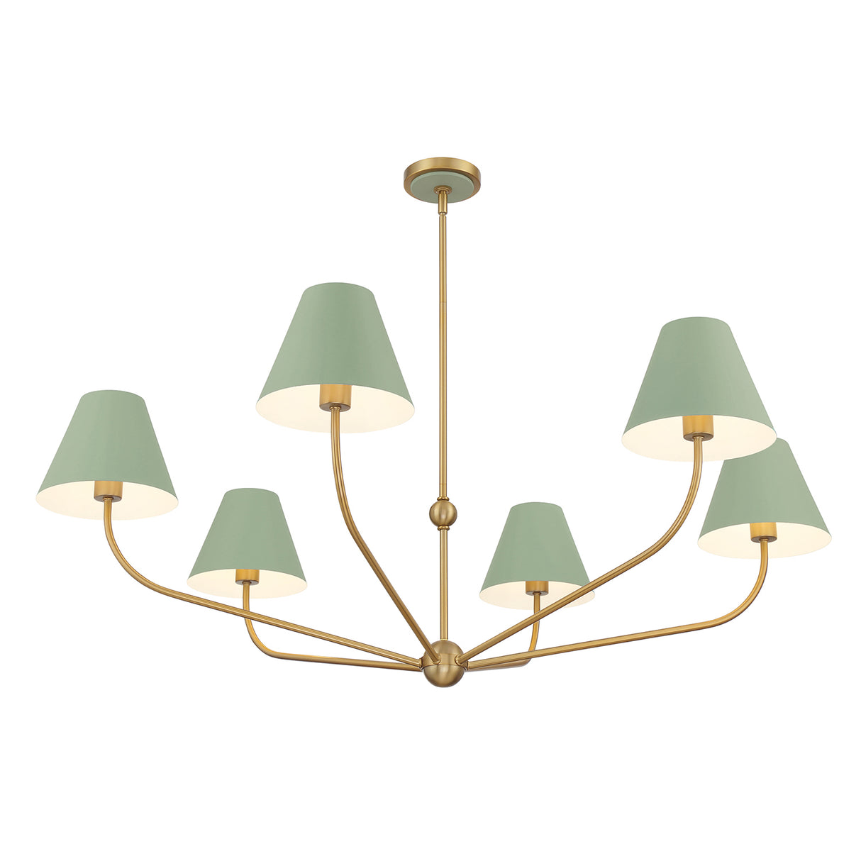 Banks 6 Light Chandelier 48", Sage Green and Brass