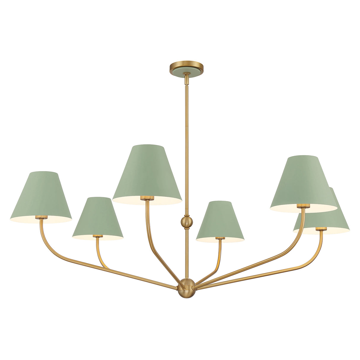Banks 6 Light Chandelier 48", Sage Green and Brass