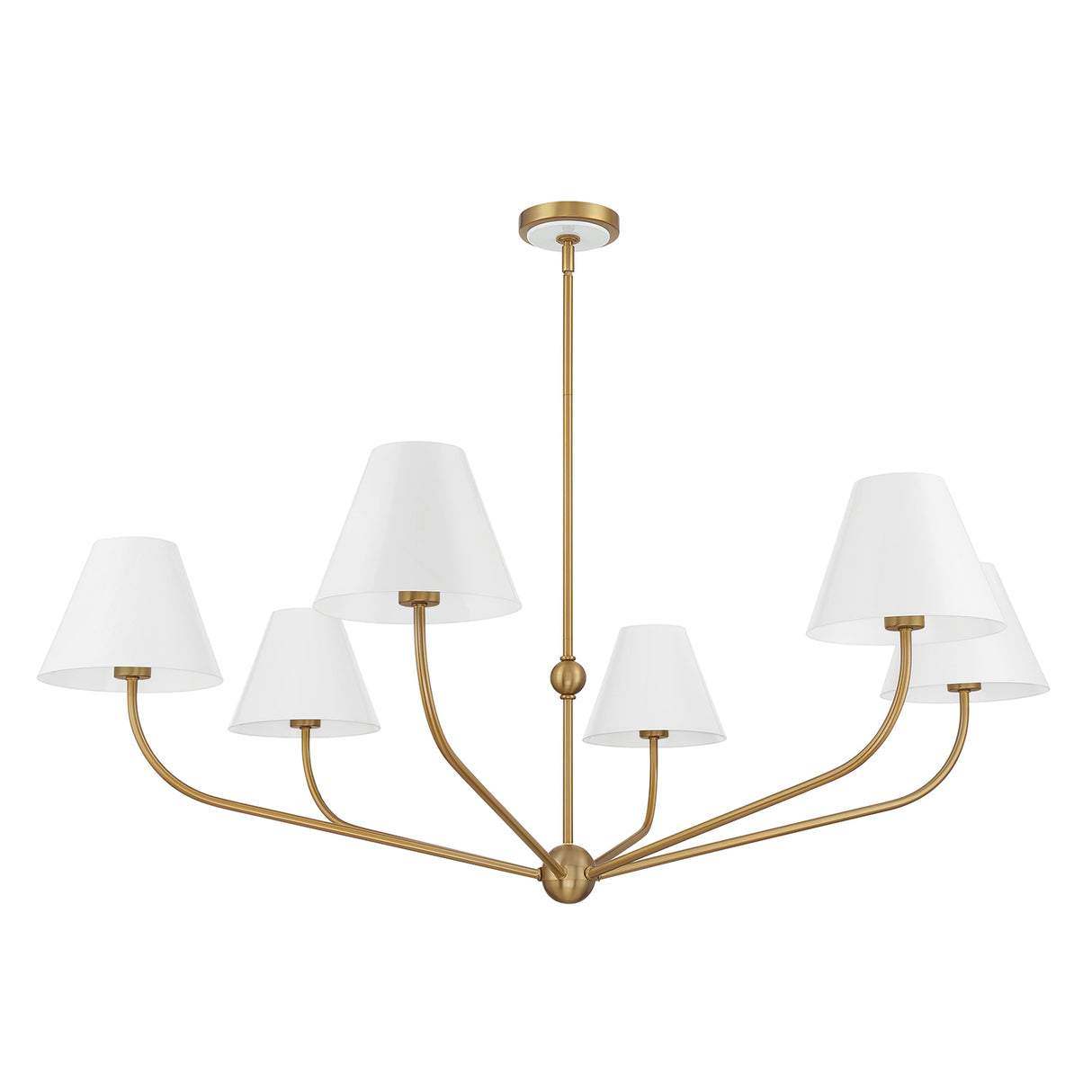 Banks 6 Light Chandelier 48", White and Brass