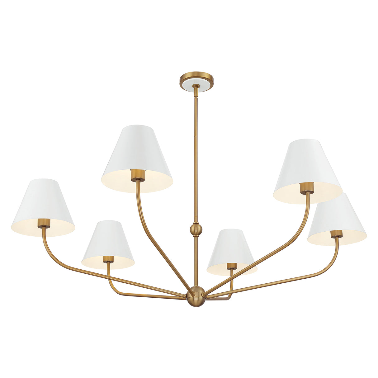Banks 6 Light Chandelier 48", White and Brass
