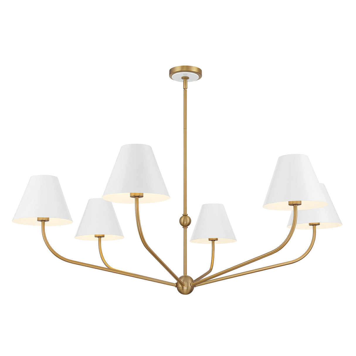 Banks 6 Light Chandelier 48", White and Brass