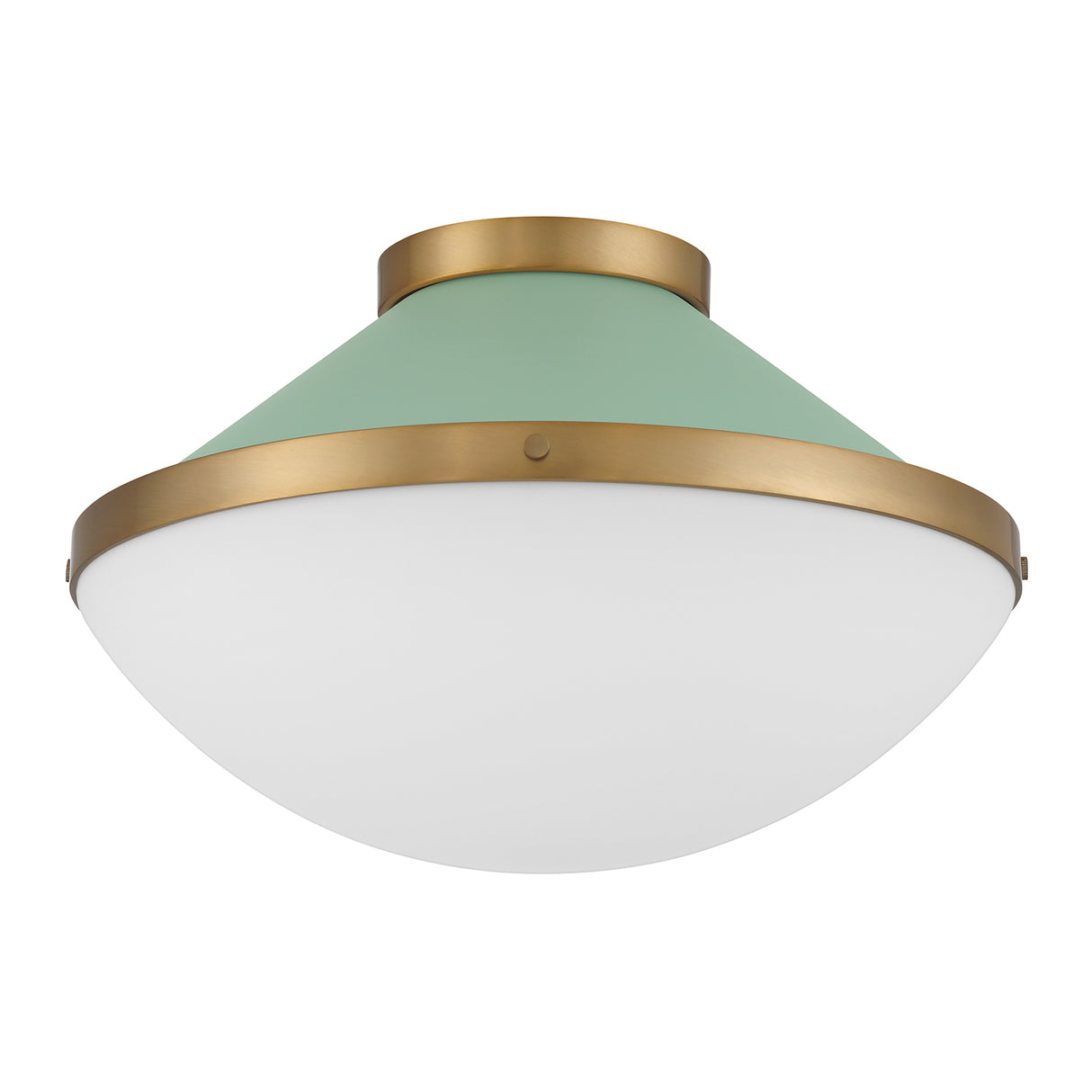 Blair Medium Flush Mount 16", Sage Green and Brass