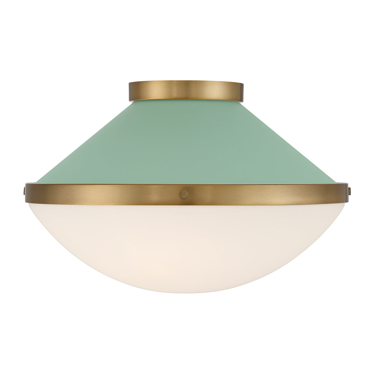 Blair Medium Flush Mount 16", Sage Green and Brass