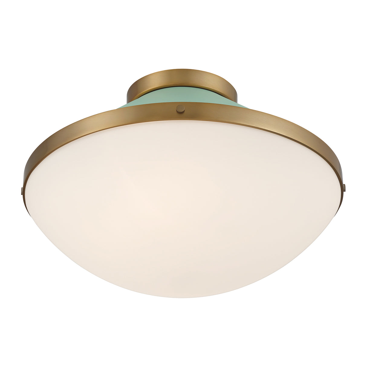 Blair Medium Flush Mount 16", Sage Green and Brass