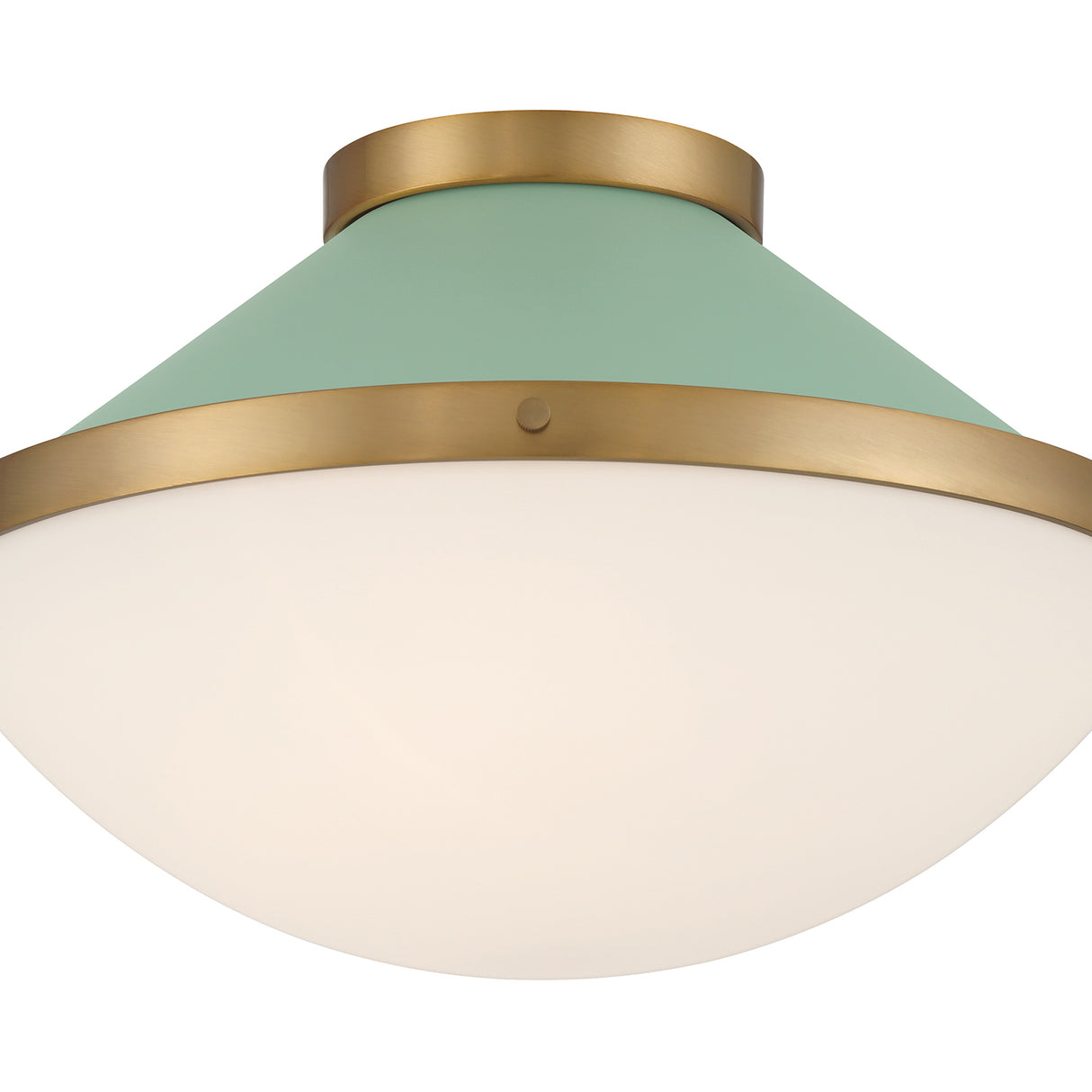 Blair Medium Flush Mount 16", Sage Green and Brass