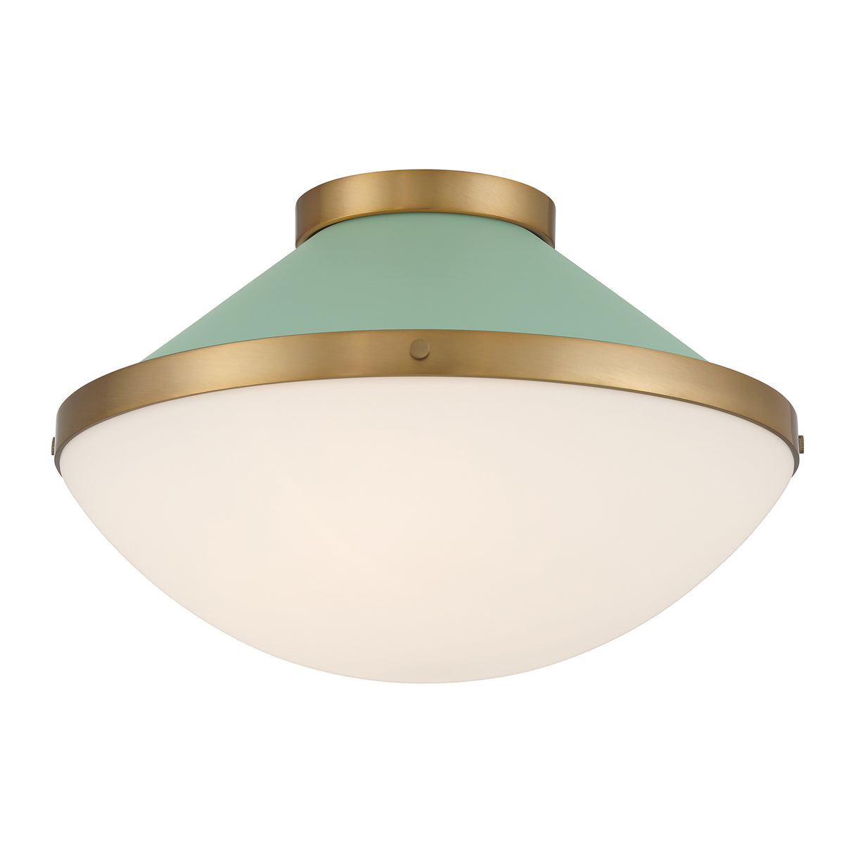 Blair Flush Mount 16", Sage Green and Brass