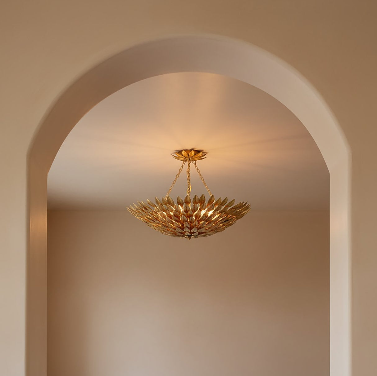 Alysa Semi-Flush 24" in Antique Gold for Transitional home with Warm Beige Walls