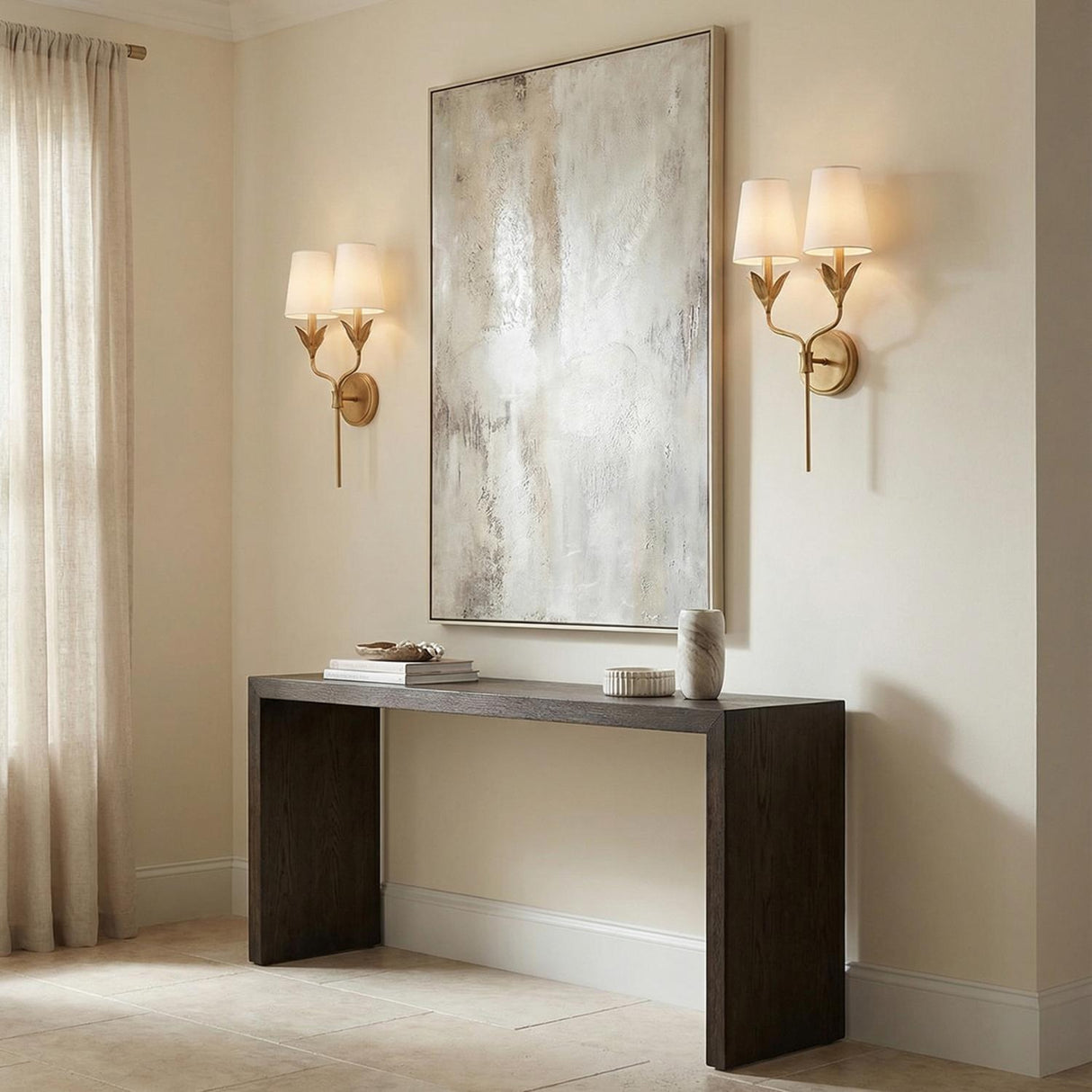 Alice Double Wall Sconce 21", Antique Gold and Silk Shade