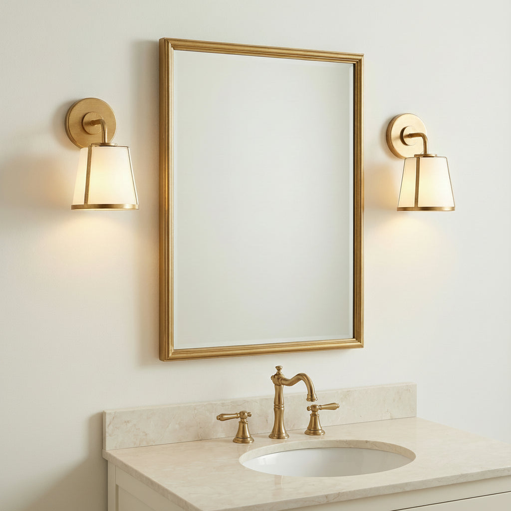 Hoyt Vanity Wall Sconce, Antique Gold with Opal Glass for Transitional home with White Siding