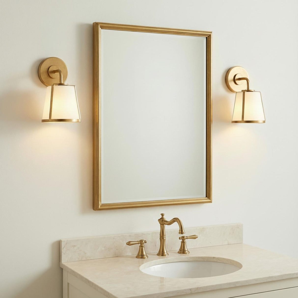 Hoyt Vanity Wall Sconce, Antique Gold with Opal Glass