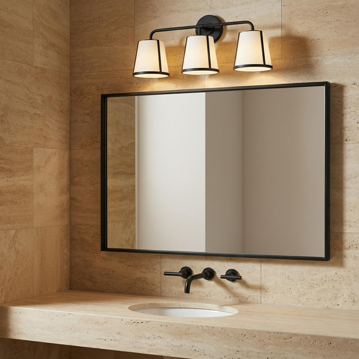 Hoyt 3 Light Vanity, Black with Opal Glass