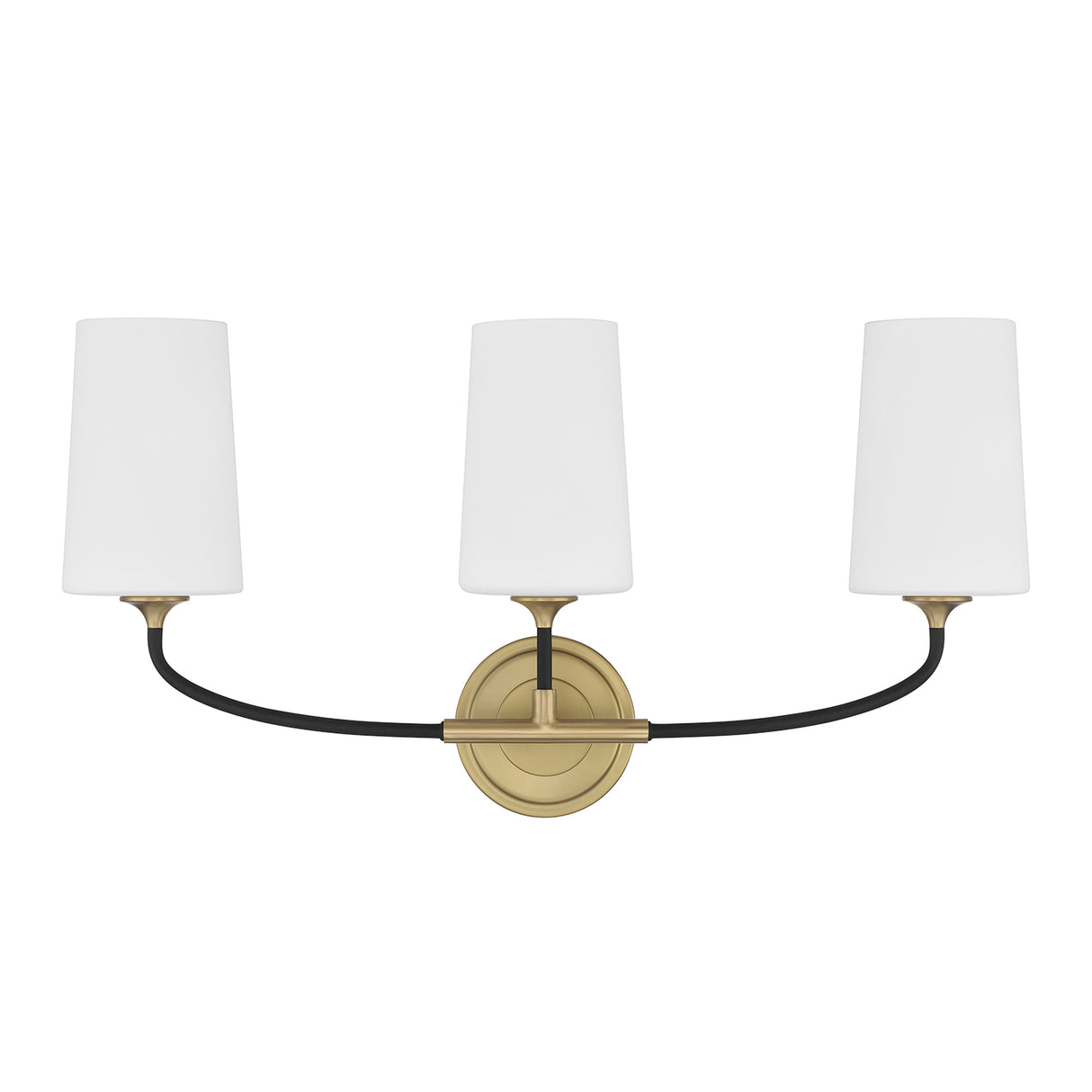 Logan 3 Light Vanity, Black and Brushed Brass