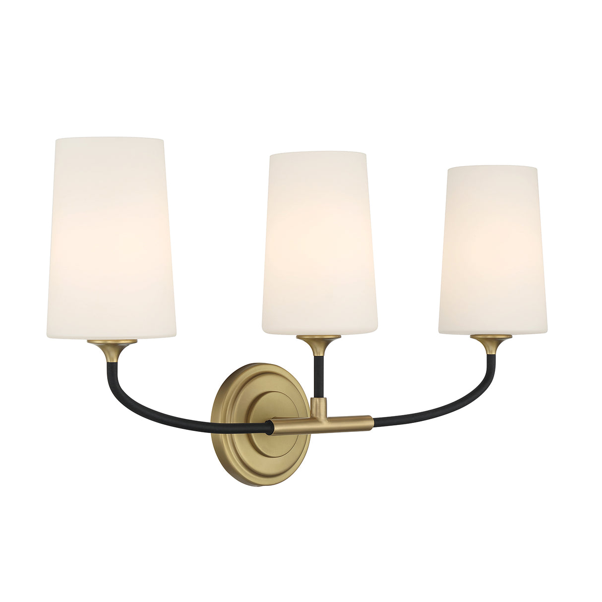Logan 3 Light Vanity, Black and Brushed Brass
