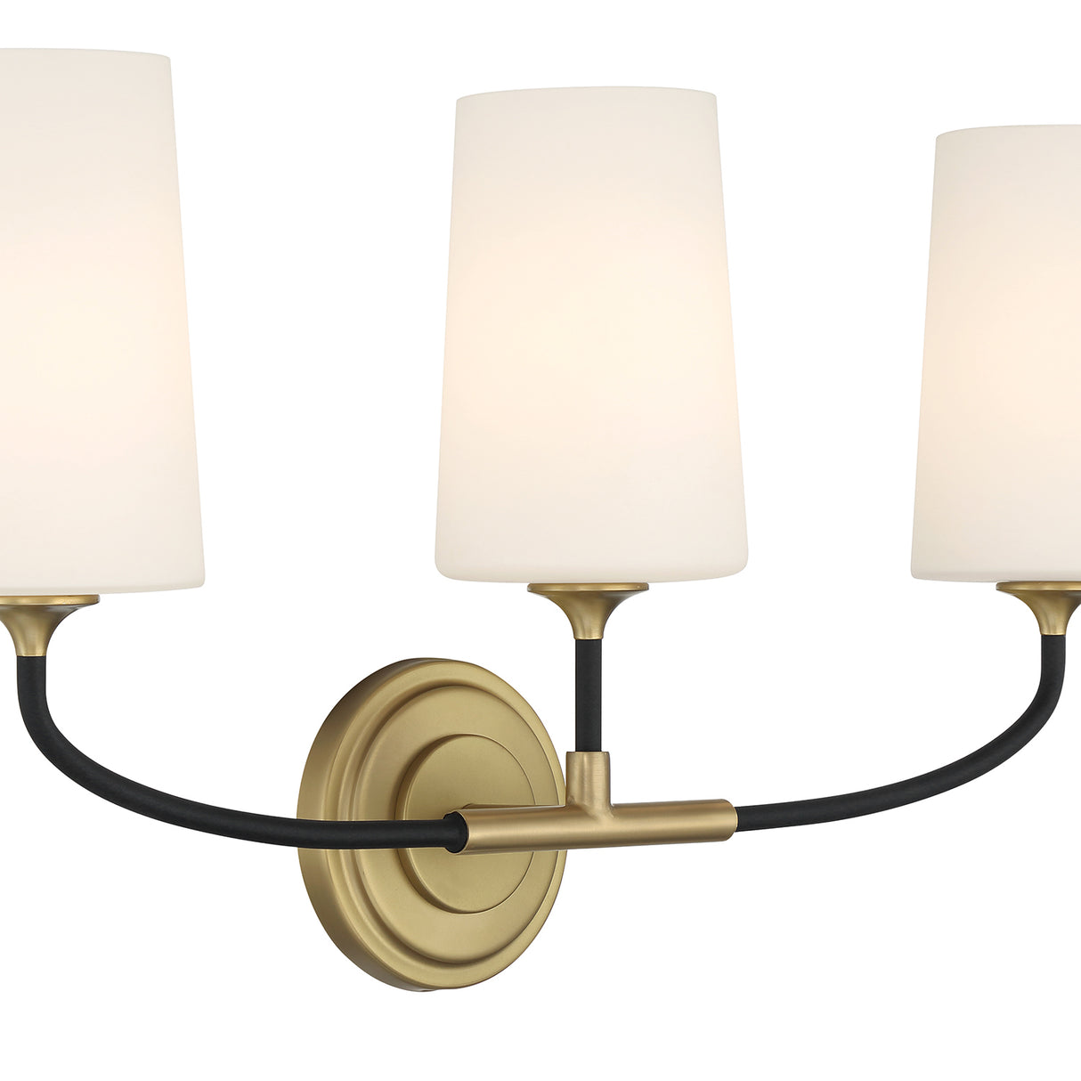 Logan 3 Light Vanity, Black and Brushed Brass